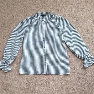 Ann Taylor Petite Striped Blouse in Blue and White